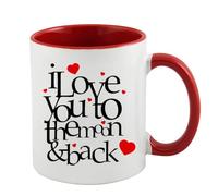 Giftme I Love You to The Moon & Back, Inside Coloured Mug, Ceramic Coffee, Tea Mug. (Red)