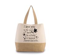 Giftme I Love you to the moon & back to infinity and beyond forever and ever, Canvas Jute Bag with Inner Mobile & Coin Pocket. (Natural)