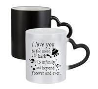 Giftme I Love You to The Moon & Back to Infinity and Beyond Forever and Ever, Ceramic Heart Handle Mug, Colour Changing Magic Mug.