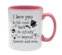 Giftme I Love You to The Moon & Back to Infinity and Beyond Forever and Ever, Inside Coloured Mug, Ceramic Coffee, Tea Mug. (Pink)