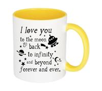 Giftme I Love You to The Moon & Back to Infinity and Beyond Forever and Ever, Inside Coloured Mug, Ceramic Coffee, Tea Mug. (Yellow)