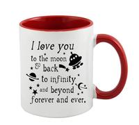 Giftme I Love You to The Moon & Back to Infinity and Beyond Forever and Ever, Inside Coloured Mug, Ceramic Coffee, Tea Mug. (Red)