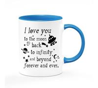 Giftme I Love You to The Moon & Back to Infinity and Beyond Forever and Ever, Inside Coloured Mug, Ceramic Coffee, Tea Mug. (Blue)