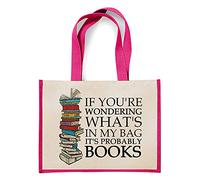 Giftme IF YOU'RE WONDERING WHAT'S IN MY BAG IT'S PROBABLY BOOKS Books Lover Shoulder Bag Shopping Shoppers Jute Bag. (Pink)