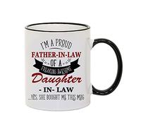 Giftme I'm A Proud Father-in-Law of A Freaking Awesome Daughter-in-Law Coffee Tea Mug 11oz Ceramic Rim Mug. (Black Rim)