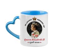 Giftme in Loving Memory of Queen Elizabeth II Majesty Coffee Tea Mug 11oz Heart Handle Ceramic Mug. (Blue)