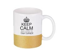 Giftme Keep Calm and Listen to Tina Turner, 11oz Stoneware Glitter Mug, Coffee Mug. (Gold)