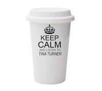 Giftme Keep Calm and Listen to Tina Turner, Wall Eco Insulated, White Ceramic Travel Mug, with White Lid.