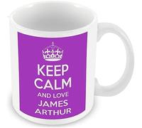 Giftme Keep Calm and Love James Arthur, Purple Mug, Cup, Personalise with Any Name, Celebrity Inspired Fan Tribute Gift Coffee Tea Mug Unique 11oz White Ceramic Mug.