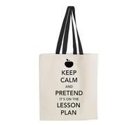 Giftme Keep Calm and Pretend It's On The Lesson Plan, Best Teachers Presents, Shopping Bag, Tote Bag. (Black Handle)