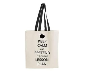 Giftme Keep Calm and Pretend It's On The Lesson Plan, Best Teachers Presents, Shopping Bag, Tote Bag. (Black Handle)
