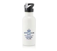 Giftme Keep Calm and Pretend It's On The Lesson Plan, Stainless Steel 600ml Water Bottle with Straw. (White)