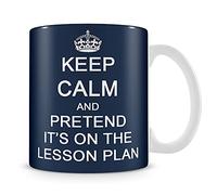 Giftme Keep Calm and Pretend It's On The Lesson Plan Teachers Day,Teacher Appreciation, End of School Year Coffee Tea Mug Unique 11oz White Ceramic Mug. (Navy Blue)