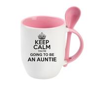 Giftme Keep Calm Youre Going to Be an Auntie Future Auntie, Pregnancy Announcement, Spoon Mug, Coffee, Tea Mug. (Pink)