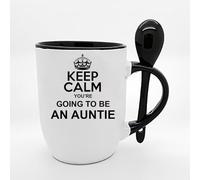 Giftme Keep Calm Youre Going to Be an Auntie Future Auntie, Pregnancy Announcement, Spoon Mug, Coffee, Tea Mug. (Black)