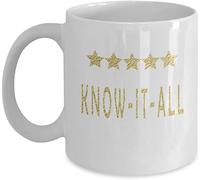 Giftme Know-It-All Five Stars Birthday, Christmas Coffee Tea Mug Unique 11oz White Ceramic Mug.