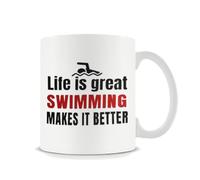 Giftme Life is Great Swimming Makes It Better Birthday, Christmas Coffee Tea Mug Unique 11oz White Ceramic Mug.