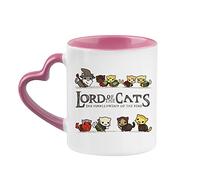 Giftme Lord of The Cats The Furrlowship of The Ring, cat Lover, Animal Lover, Birthday, Christmas, Secret Santa Coffee Tea Mug 11oz Heart Handle Ceramic Mug. (Pink)