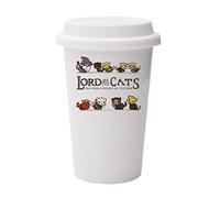 Giftme Lord of The Cats The Furrlowship of The Ring, cat Lover, Animal Lover Birthday, Christmas, Secret Santa 10oz Dual Wall Eco Insulated White Ceramic Travel Mug with White Lid.