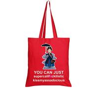 Giftme Mary Poppins Secret Santa Supercalifragilistic Rude Sweary Shoulder Bag Shopping Tote Bag Cotton Shopping Bag. (Full Red)
