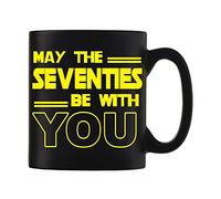 Giftme May The Forties,Fifties,Sixties,Seventies,Nineties Be with You Coffee Tea Cocoa Soup Daily use Mug Birthday Present C Handle Black Satin Ceramic Cup Mug. (Seventies)