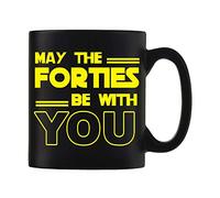 Giftme May The Forties,Fifties,Sixties,Seventies,Nineties Be with You Coffee Tea Cocoa Soup Daily use Mug Birthday Present C Handle Black Satin Ceramic Cup Mug. (Forties)
