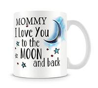 Giftme Mothers Day Themed Mommy I Love You to The Moon & Back Secret Santa Birthday Coffee Tea Mug Unique 11oz White Ceramic Mug.