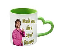 Giftme Mrs Browns Boys Would You Like A Cup of Tea Love Coffee Tea Mug 11oz Heart Handle Ceramic Mug. (Green)