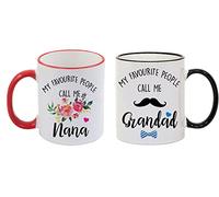 Giftme My Favourite People Call me Grandad/Nana Fathers Day Mothers Day Birthday Christmas Coffee Tea Mug Unique Ceramic Red Black Rim Mug Set of 2.