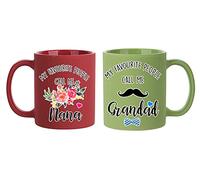 Giftme My Favourite People Call me Grandad/Nana Fathers Day Mothers Day Birthday Christmas Coffee Tea Mug Unique Full Coloured Light Green Red Ceramic Mug Set of 2.