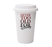 Giftme Never Too Old Birthday, Christmas, Secret Santa 10oz Dual Wall Eco Insulated White Ceramic Travel Mug with White Lid.