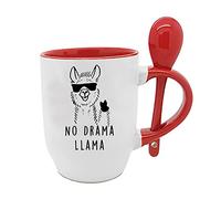 Giftme No Drama Llama No Prob Llama Coffee Tea Mug Unique Spoon Ceramic Mug. (Red Spoon)