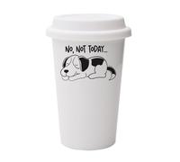 Giftme No Not Today Dog Birthday, Christmas, Secret Santa Stocking Filler 10oz Dual Wall Eco Insulated White Ceramic Travel Mug with White Lid.