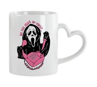 Giftme No You Hang Up First, Horror, Ghostface, Ghost Mask, Halloween, 11oz Heart Handle Cup, Coffee, Tea Mug. (White)