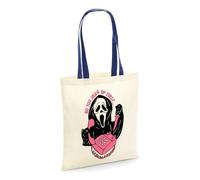 Giftme No You Hang Up First, Horror, Ghostface, Ghost Mask, Halloween, Shopping Bag, Tote Bag. (French Navy Handle)