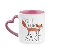 Giftme Oh for Fox Sake Mug, Cartoon Mug, 11oz Heart Handle Ceramic Mug. (Pink)