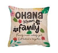 Giftme Ohana Means Family Design - Inspirational Quote with Tropical Flowers & Leaves, Sofa decor, Home Décor, Linen Throw Pillow/Cushion. (Linen Cushion Cover With Insert)