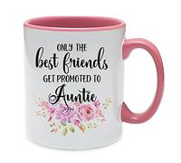 Giftme Only The Best Friends Get Promoted to Auntie, Friend Pregnancy Reveal, Pregnancy Announcement Mug, New Aunt Gift, Birthday, Christmas Coffee Tea Mug 11oz Pink Inside Coloured Ceramic Mug.