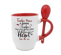 Giftme Personalised A Special Teacher Takes a Hand Opens a Mind Touches a Heart Teacher Appreciation, End of School Year Coffee Tea Mug Unique Spoon Ceramic Mug. (Red Spoon)