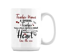 Giftme Personalised A Special Teacher Takes a Hand Opens a Mind Touches a Heart Teacher Appreciation, End of School Year Coffee Tea Mug Unique 15oz Ceramic Mug. (White)