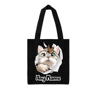 Giftme Personalised Butterfly on Cat face Hidden Cat Funny Kitten Cat Birthday Gift Shopping Shoppers Tote Bag (Black)