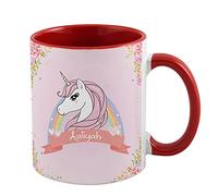 Giftme Personalised Floral Unicorn Magically Stars Any Name Funny Kids Birthday Gift Coffee Tea Mug Unique Inside Coloured Ceramic Mug. (Red Inside Coloured and Handle)