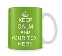 Giftme Personalised Keep Calm and Any Name/Text Birthday, Christmas, Secret Santa Coffee Tea Mug Unique 11oz White Ceramic Mug. (Green)