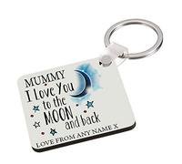 Giftme Personalised Mummy I love You To The Moon And Back Key Ring Keychain MDF Key ring Keepsake, Family, Kids, Sentimental present Birthday Present. (MDF Keyring)