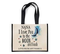 Giftme Personalised Nana I love You To The Moon And Back Birthday Present Shopping Shoppers Jute Bag. (Black)