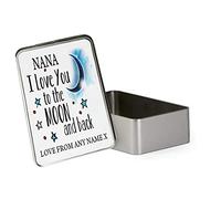 Giftme Personalised Nana I love You To The Moon And Back Portable Metal Tin Storage Box Biscuit Chocolate Tin Emergency Stuff Tin Birthday Present. (Rectangular)
