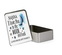 Giftme Personalised Nanna I love You To The Moon And Back Portable Metal Tin Storage Box Biscuit Chocolate Emergency Stuff Tin Birthday Present. (Rectangular)