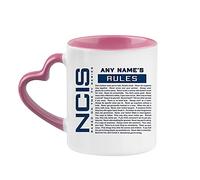 Giftme Personalised NCIS ''Gibbs' Rules Custom Name Birthday, Christmas Coffee Tea Mug 11oz Heart Handle Ceramic Mug. (Pink)