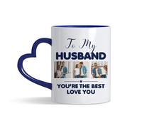 Giftme Personalised Photo, Love You Husband You're The Best, 11oz Heart Handle Cup, Coffee, Tea Mug. (Navy Blue)