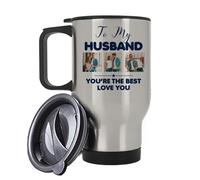 Giftme Personalised Photo, Love You Husband You're The Best, Insulated Travel Mug, Coffee Mug. (Silver)